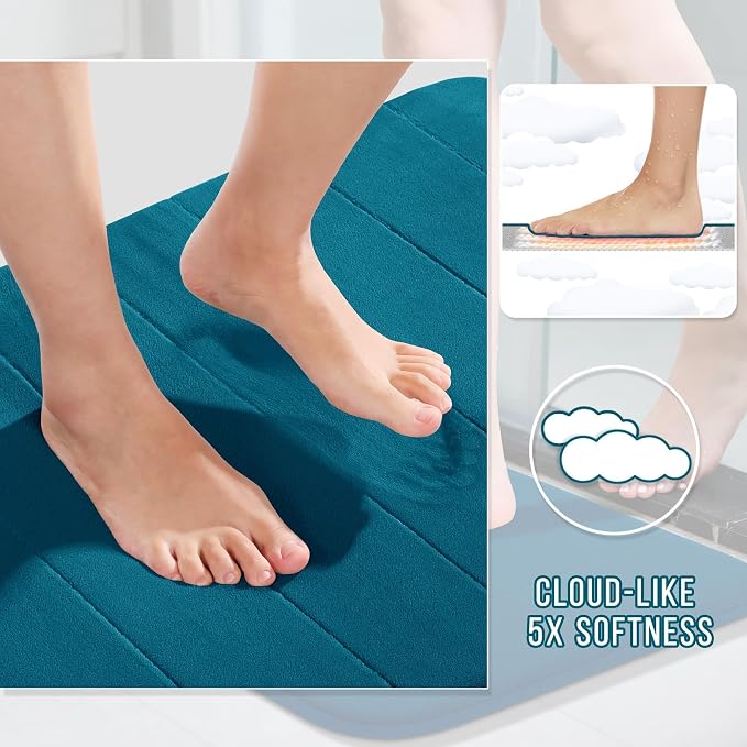 Yimobra Bathroom Runner 60"x24", Non Slip Memory Foam Bath Mat, Super Soft Water Absorbent Hallway Carpet, Machine Washable Rug for Vanity Tub Shower, Peacock Blue