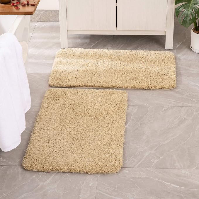 MIULEE Camel Bathroom Rugs Set 2 Piece Small Soft Bath Mats 16x24 Inch | Soft Absorbent Microfiber Bath Rugs, Non Slip, Quick Dry, Fluffy Bath Rugs for Bathroom Floor Tub Showers, Machine Washable