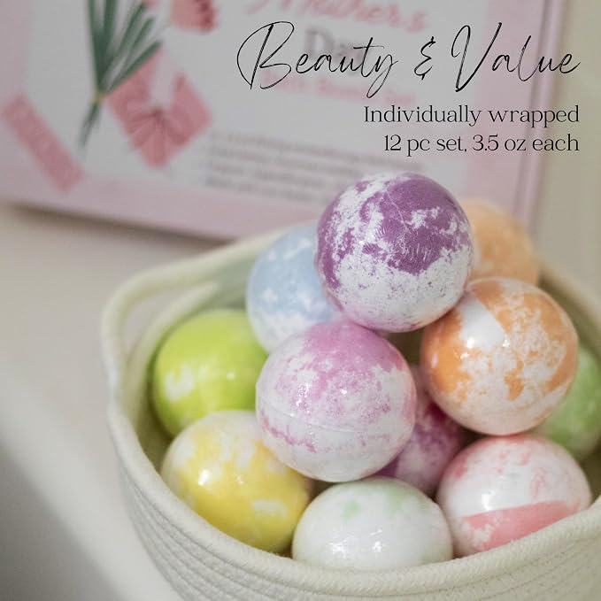 EvolutionUSA 12 Mother’s Day Bath Bombs for Women – Beautiful Bath Bombs for Mom, Thoughtful Mother’s Gift of Luxury & Relaxation, Gorgeous Bath Balls Set, Luxury Aromatherpy Bathbombs, Gift Set Women