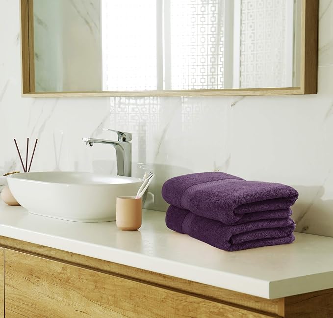 Utopia Towels 8 Piece Luxury Towel Set – Majestic Plush, Super Absorbent & Quicker-to-Dry, Thick 100% Ring Spun Cotton Towels for Bathroom, Spa & Hotel – 2 Bath, 2 Hand, 4 Washcloths, Plum (Pack of 2)