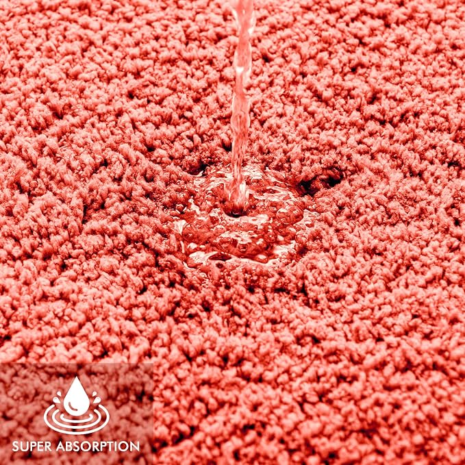 MIULEE Living Coral Bathroom Rugs Set 2 Piece Soft Bath Mats 16x24+20x30 in | Soft Absorbent Microfiber Bath Rugs, Non Slip, Quick Dry, Fluffy Bath Rugs for Bathroom Floor Tub Showers, Machine Washable