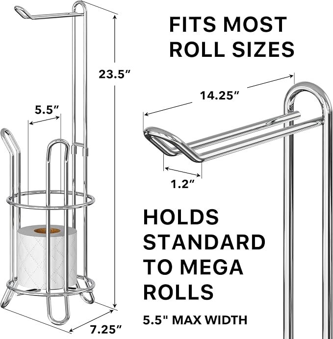 Simple Houseware Bathroom Toilet Paper Storage Holder Stand Shelf, Chrome | 4 Paper Rolls, 7.25" x 7.25" x 23.5", Wired