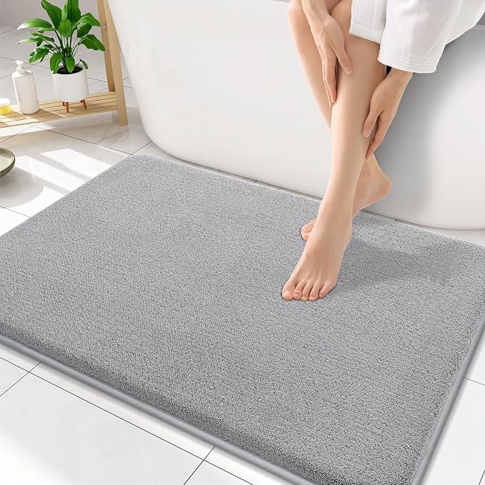 Smiry Memory Foam Bath Mat 34x21, Extra Soft Absorbent Bathroom Rugs | Grey Quick Dry, Machine Washable Bath Mats for Bathroom, Shower, Tub and Home Decor Accessories