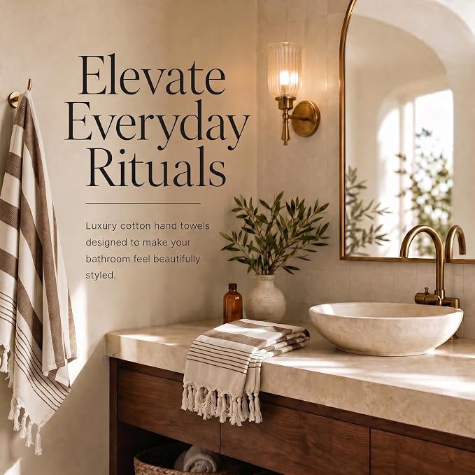 KIBAGA Decorative Hand Towels for Your Bathroom Or Kitchen - Luxurious Set of 2 Soft Boho Cotton Towels are Absorbent, Lightweight & Dry Quickly - Perfect to Elevate Any Bath Decoration at Home