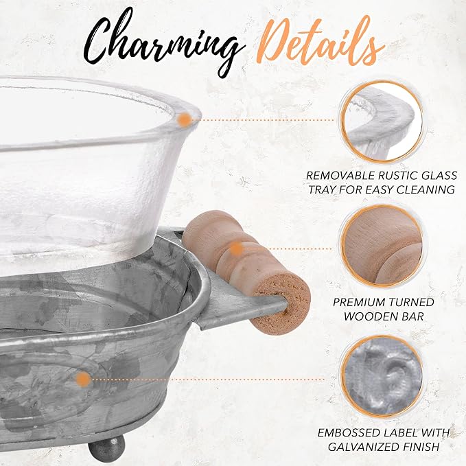 Autumn Alley Galvanized Farmhouse Soap Dish for Bathroom – Fun Kitchen Soap Tray – Farmhouse Bathroom Accessories – Rustic Soap Dish – Wooden Handles Add Vintage Appeal – Cute Bathtub Decor
