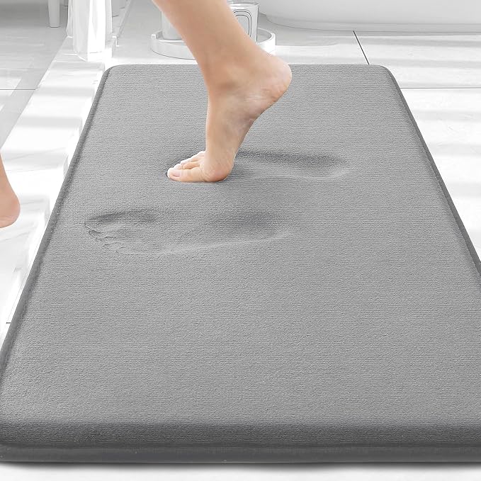 Smiry Memory Foam Bath Mat 30x20, Extra Soft and Absorbent Bathroom Rugs | Grey, Quick Dry Machine Washable Non-Slip Bath Mat for Bathroom Floor, Shower and Tub