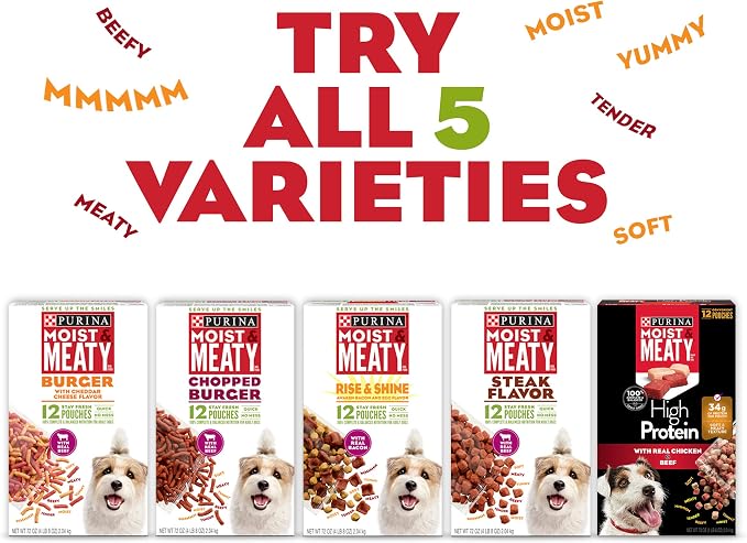 Purina Moist and Meaty Dog Food Chopped Burger Soft Dog Food Pouches - 36 ct. Pouch