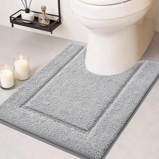 IM HOME Toilet Rugs, Ultra Soft Thick Plush Fluffy Microfiber Absorbent Contour Bathroom Rugs for Toilet, Non-Slip Backing, Machine Washable Bath Mats for Bathroom, Tub, Grey/U-Shaped 24"x20"