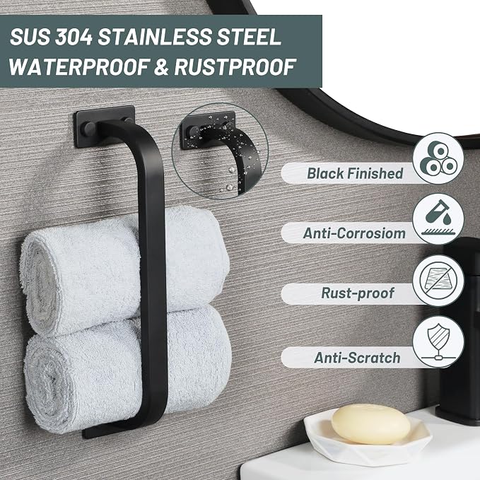 Mooche 2Pack Bathroom Towel Bar, 10 inch Towel Racks for Bathroom Wall Mounted, SUS304 Stainless Steel Heavy Duty Towel Holder Bathroom Accessories Modern Home Decor, Matte Black Finished
