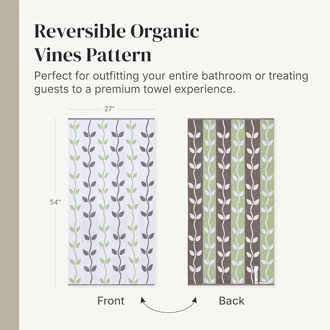 Modern Threads 6 Piece Bath Towel Set – Bathroom Set with 2 Bath Towels, 2 Hand Towels, and 2 Wash Cloths – 100% Cotton, Super Absorbent & Extra Soft – Reversible Natural Vine (Gray)
