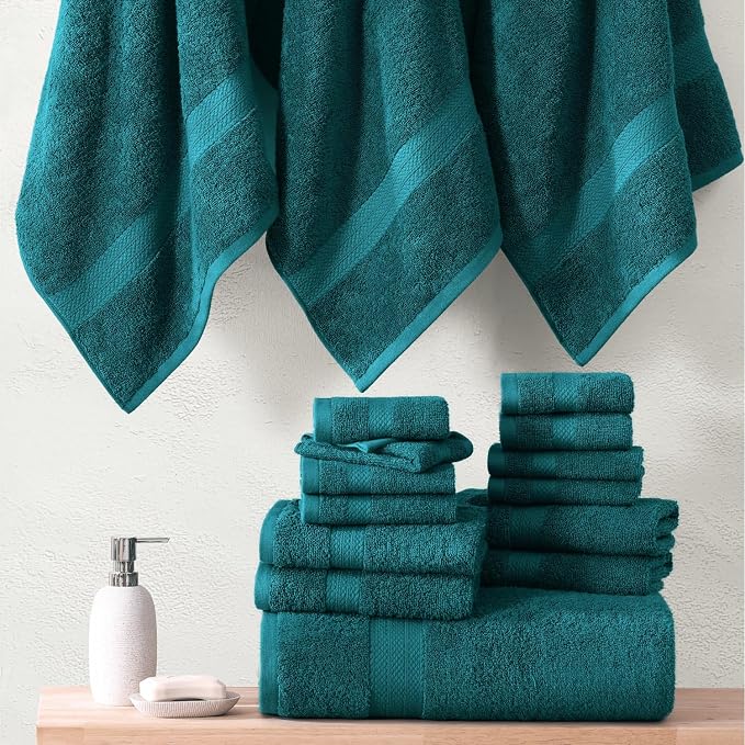 LANE LINEN Bath Towel Set 100% Cotton 18 Piece Soft Absorbent - Sea Port | Bath Towels Large Set -, Terry Weave Comfort, Soft & Long-Lasting, Hotel-Style Look, Machine Washable