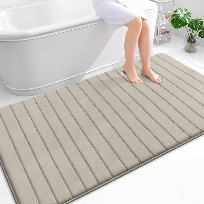 OLANLY Memory Foam Large Bath Mat 70x46, Super Soft Absorbent Bathroom Rugs | Warm Taupe, Quick Dry Bath Rug, Machine Washable Shower Floor Mats, Bathmat Carpet for Bathroom Floor, Tub and Shower