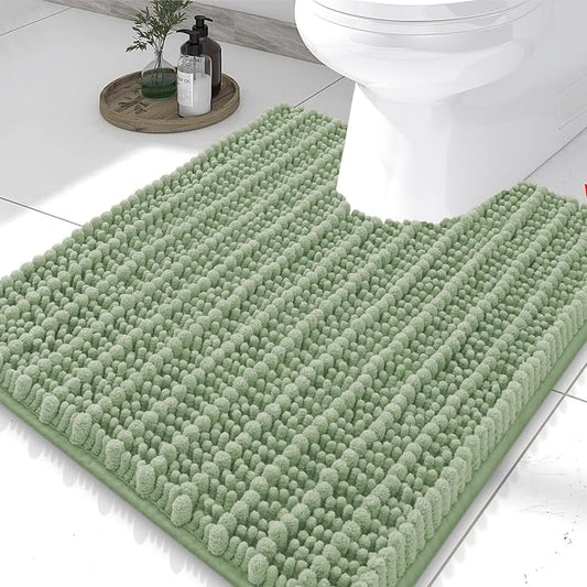 Smiry Bathroom Toilet Rugs U Shaped 24X20, Chenille Bath mats for Toilet | Sage Green Extra Soft Absorbent Non Slip Rubber Backing Contour Bath Rugs for Toilet, Machine Washable Contoured Bath Mats