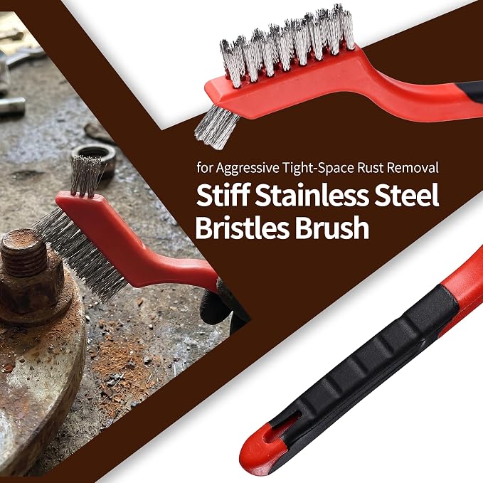 10-Piece Wire Brush Set - Heavy Duty Scratch Brushes with Stainless Steel & Nylon Bristles, Includes 2 Wood Handle Brushes and 2 Metal Scrapers for Welding Slag, Paint & BBQ