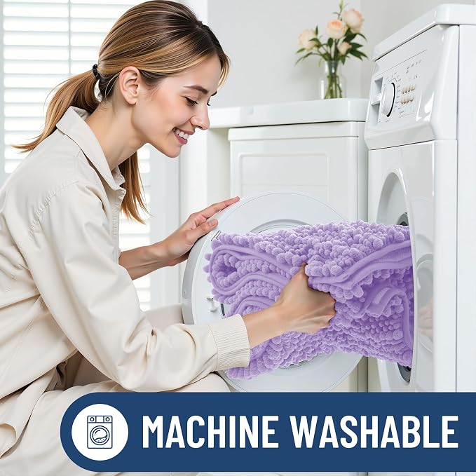 Smiry Bathroom Rugs 30X20, Extra Soft Rubber Backing Chenille Bath Mats | Purple Machine Washable Non Slip Quick Dry Bath Mats for Bathroom Floor, Tub, Shower, Home Decor Accessories