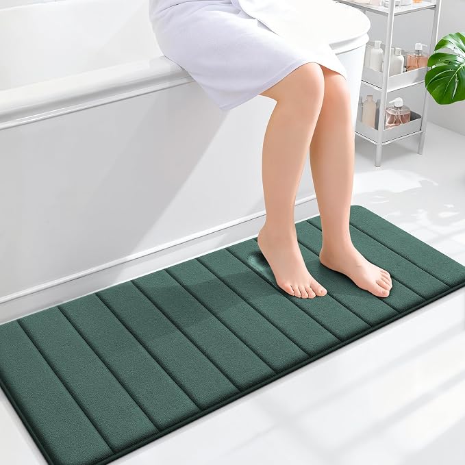 OLANLY Memory Foam Long Bathroom Rugs Runner 47x17, Super Soft Absorbent | Blackish Green, Quick Dry Bath Mat, Machine Washable Shower Floor Rugs, Bathmat Carpet for Bathroom Floor, Tub and Shower