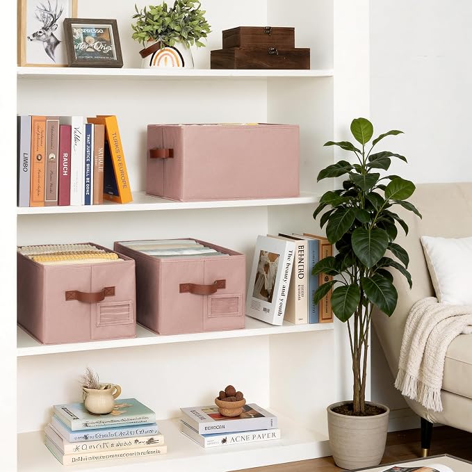 GRANNY SAYS Clothes Storage Bins, Closet Storage Bins for Shelves, Fabric Storage Basket with Handles, Collapsible Decorative Storage Box, Dusty Pink, Medium, 3-Pack