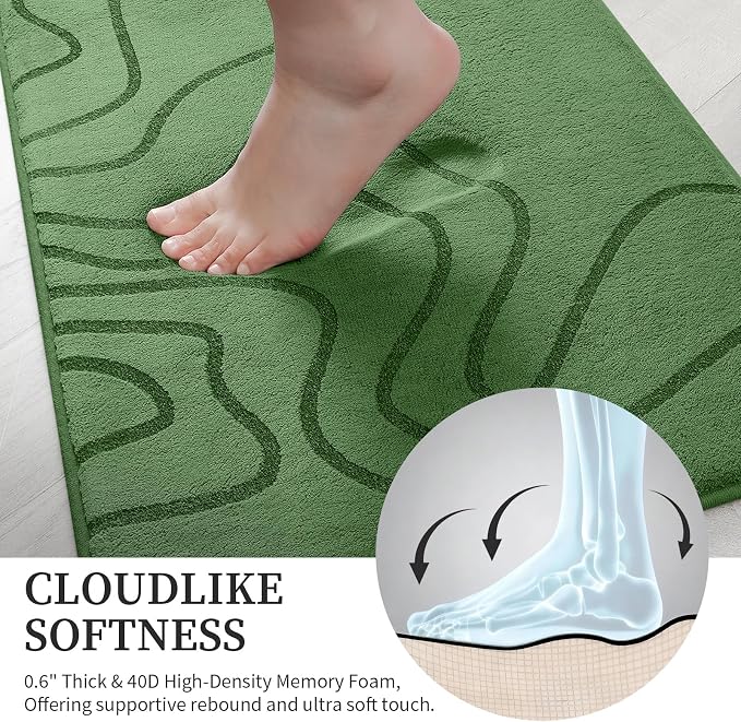 Memory Foam Bathroom Rugs Sets 5 Piece, Ultra Soft Bath Mat, Olive Green | Ultra Soft, Extra Thick Bath Mat, Absorbent, Non-Slip, Machine Washable, For Tub, Shower & Home Decor Accessories