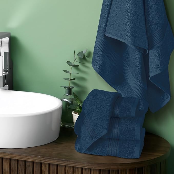 Ultra Soft 6 Pack Cotton Towel Set, Contains 2 Bath Towels 28x55 inch, 2 Hand Towels 16x24 inch & 2 Wash Coths 12x12 inch, Ideal Everyday use, Compact & Lightweight - Mineral Blue