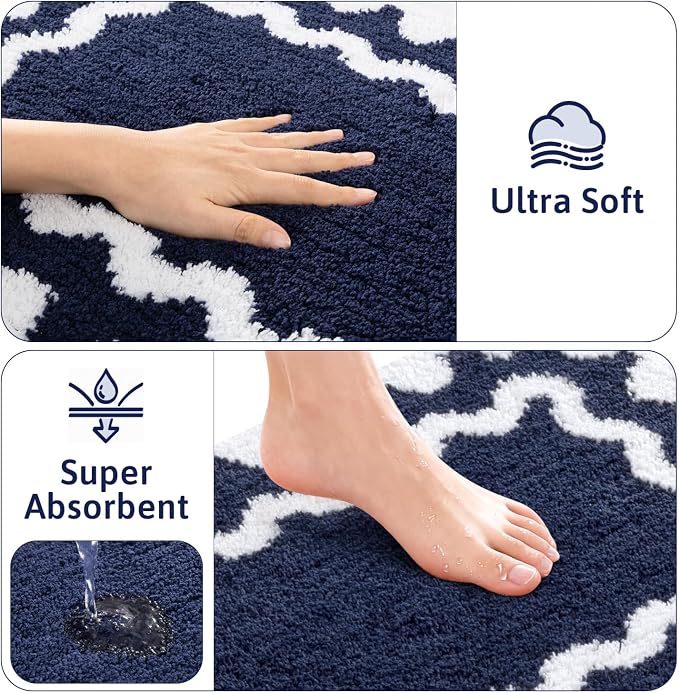 Findosom Bathroom Rugs Sets 5 Piece, Absorbent Soft Non-Slip Bath Rug Set | Washable Microfiber Shaggy Bath Mat Set with Bathroom Runner Rug, U-Shaped Toilet Rugs, Shower Rug & Toilet Lid Cover, Navy