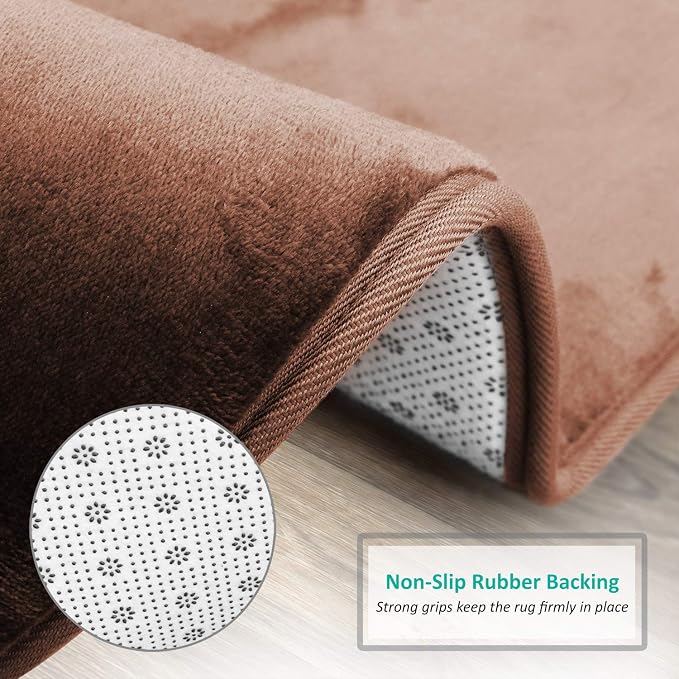 Clara Clark Bathroom Rugs, Velvet Memory Foam Bath Mat, Non-Slip, Machine Washable Bath Rugs - Dries Quickly, Ultra Soft Plush Bath Mats for Bathroom, 17 x 24, Chocolate Brown