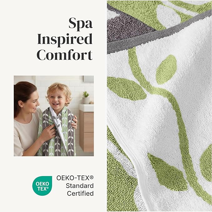 Modern Threads 6 Piece Bath Towel Set – Bathroom Set with 2 Bath Towels, 2 Hand Towels, and 2 Wash Cloths – 100% Cotton, Super Absorbent & Extra Soft – Reversible Natural Vine (Gray)