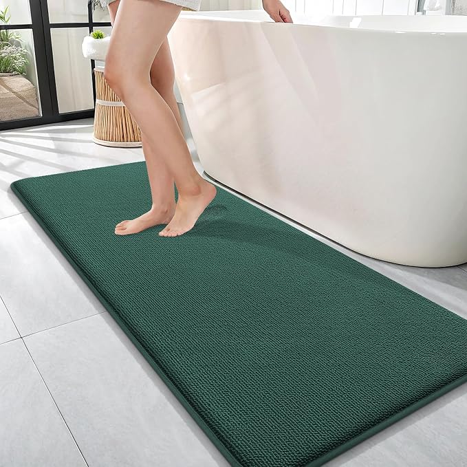 OLANLY Memory Foam Bathroom Runner Rugs 47x17, Long Mats, Blackish Green | Soft Quick Dry Bath Rugs, Non-Slip, Absorbent Machine Washable Mat for Bathroom Floor, Tub and Shower, Home Decor Accessories