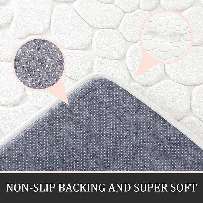 YIHOUSE Bathroom Rugs Mat Set, Memory Foam Bath Mat 2 Piece White | 17x24&20x46, Non Slip, Water Absorbent, Washable, Bath Mat For Bathroom, Sink and Toilet