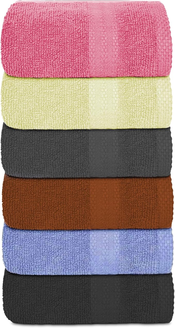 QUBA LINEN 100% Cotton Hand Towel Set – Soft, Absorbent Towels for Bathroom, Kitchen & Gym Use – Durable, Reusable & Machine Washable Towels - Multi-Color, 16 x 28 Inches, Pack of 6