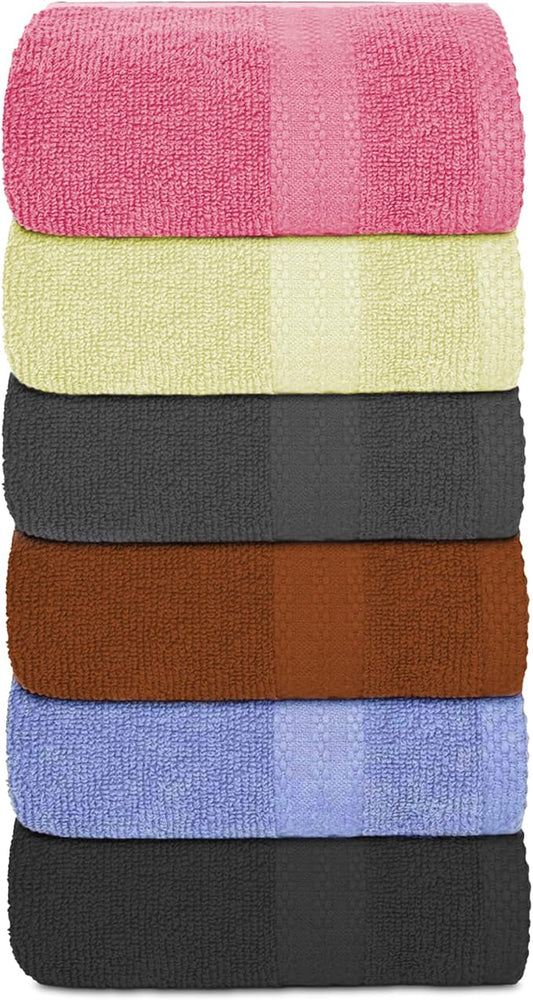 QUBA LINEN 100% Cotton Hand Towel Set – Soft, Absorbent Towels for Bathroom, Kitchen & Gym Use – Durable, Reusable & Machine Washable Towels - Multi-Color, 16 x 28 Inches, Pack of 6