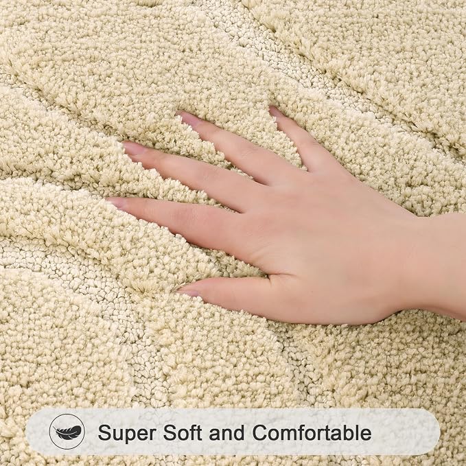 HEBE Bathroom Rugs Sets 5 Piece, Non Slip Washable Absorbent Bath Mat Set | Super Soft Plush Microfiber Bathroom Mats with Runner Set, Solid Bathmat with U-Shaped Toilet Rug Cover Set for Tub, Shower