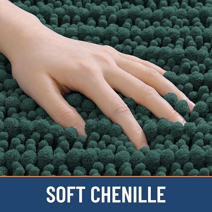 Smiry Bathroom Rugs 70X24, Extra Soft Rubber Backing Chenille Bath Mats | Green Machine Washable Non Slip Quick Dry Bath Mats for Bathroom Floor, Tub, Shower, Home Decor Accessories