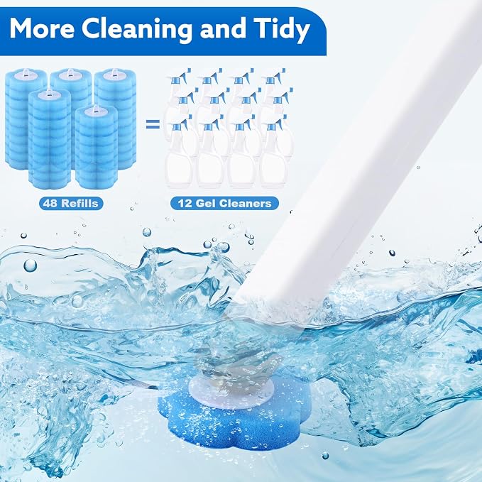 wlich Disposable Toilet Brush Set With 48 Refills, Wall-Mount Holder | Flexible Scrubbing Head, Hygienic Toilet Cleaning, Wall-Mounted Storage for Homes, Apartments, Dorms, Offices, Hotels