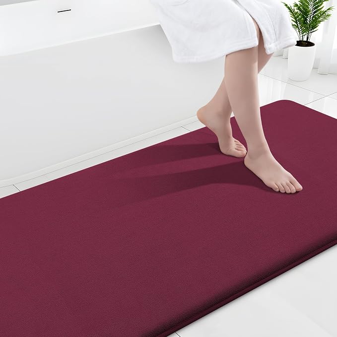 Smiry Memory Foam Bath Mat 47x24, Extra Soft and Absorbent Bathroom Rugs | Burgundy, Quick Dry Machine Washable Non-Slip Bath Mat for Bathroom Floor, Shower and Tub