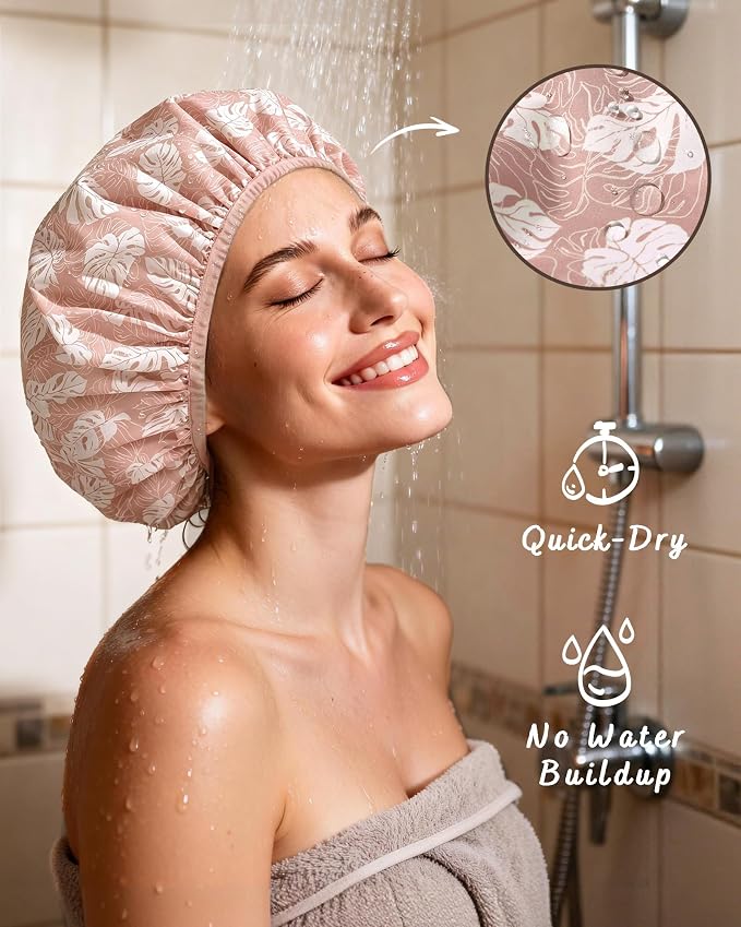 Yanibest Frizz Free Satin Lined Shower Cap with Soft Elastic Band | Frizz Free & Large Durable Bath Cap with Soft Elastic Band, Luxury Hair Protection Caps, Nylon Shower Hair Cap
