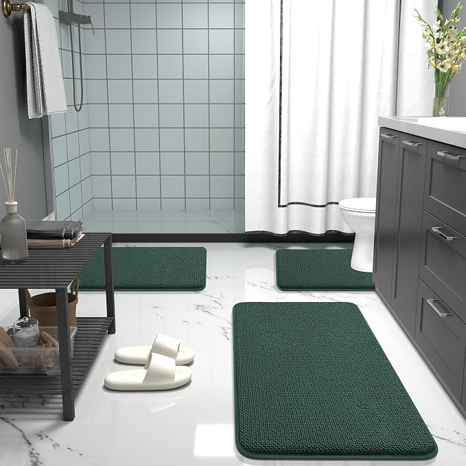 OLANLY Memory Foam Bathroom Runner Rugs 47x24, Long Mats, Blackish Green | Soft Quick Dry Bath Rugs, Non-Slip, Absorbent Machine Washable Mat for Bathroom Floor, Tub and Shower, Home Decor Accessories