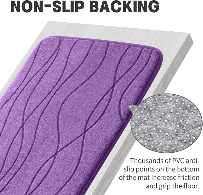 Bathroom Rugs Set 5 Piece, Memory Foam Bath Mat Purple | Ultra Soft, Absorbent, Non-Slip, Machine Washable, for Bathroom, Sink and Toilet