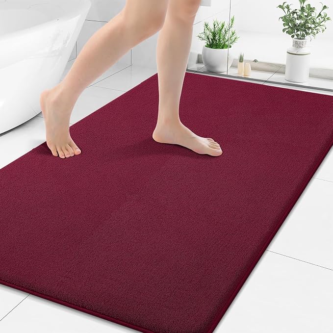 Smiry Memory Foam Bath Mat 50x30, Extra Soft Absorbent Bathroom Rugs | Burgundy Quick Dry, Machine Washable Bath Mats for Bathroom, Shower, Tub and Home Decor Accessories