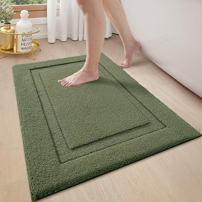 LUMI Ultra Soft Bathroom Rugs Absorbent, Non Slip Bath Mat 17x30, Green | Machine Washable with Rubber Backing, Quick Dry, Premium Microfiber Plush Carpet for Bathtub and Shower Floor