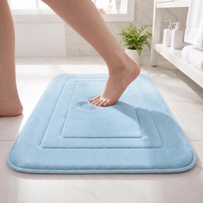 Cupic Cupid Memory Foam Bath Mat 24"×36"，Non Slip Bathroom Rugs，Light Blue | Soft Touch, Cushioned Comfort, Non Slip Bathroom Mat, Super Absorbent & Quick Dry, Machine Washable for Shower, Tub & Vanity