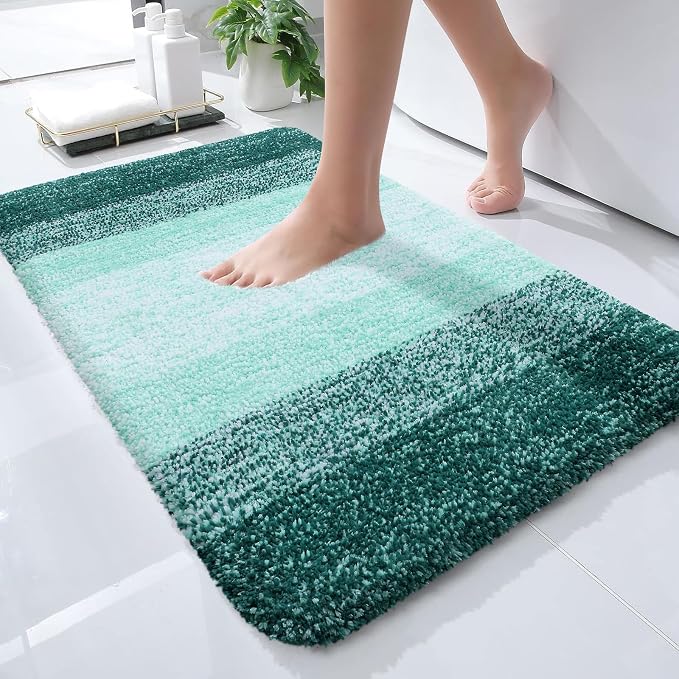 OLANLY Small Bathroom Rugs 24x16, Extra Soft Absorbent Microfiber Bath Rugs | Blackish Green, Non-Slip Quick-Drying Rubber Backing, Washable Bath Mat for Floor, Tub and Shower, Home Decor Accessories
