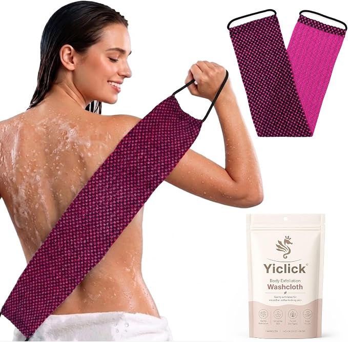 Dual-Textured Exfoliating Washcloth Towel - Back Scrubber for Use in Shower Bath, Exfoliating Body Scrubber Exfoliator, Japanese Exfoliate Loofah Lufa Sponge Wash Cloth for Women Men