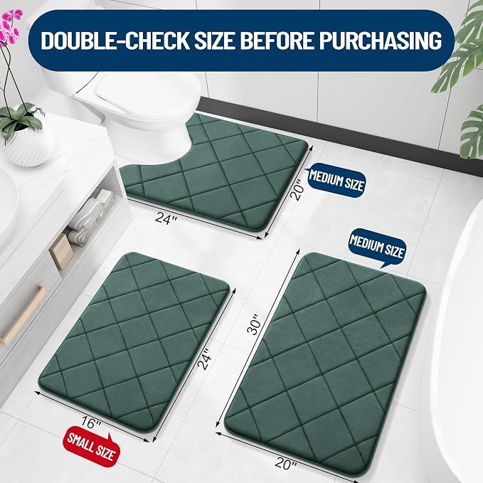 OLANLY Memory Foam Bath Mat 24x16, Ultra Soft and Absorbent Bathroom Rugs | Blackish Green, Quick Dry, Machine Washable Shower Bath Rugs, Comfortable Bath Carpet for Bathroom Floor, Tub and Shower