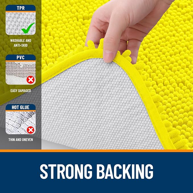OLANLY Bathroom Rugs 36x24, Extra Soft Absorbent Chenille Bath Rugs | Lemon Yellow, Quick-Drying Rubber Backing, Washable Bath Mat for Bathroom Floor, Tub and Shower, Home Decor Accessories