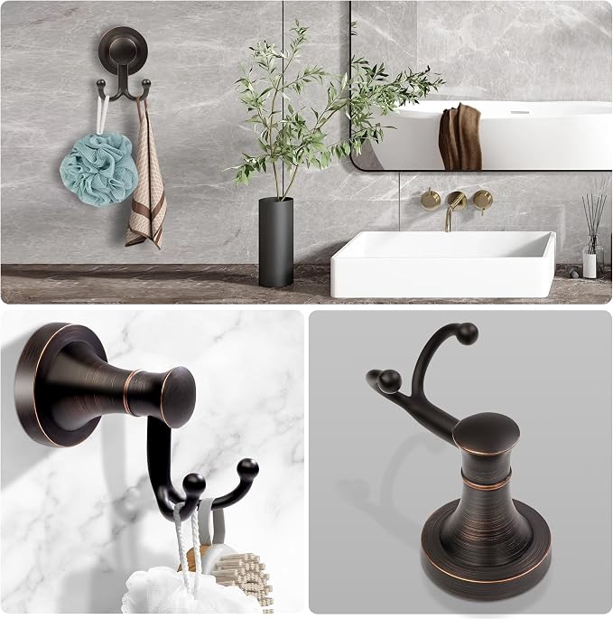 Bronze Towel Hooks, Bathroom Robe Hook Oil Rubbed, Heavy Duty Double Towel Hooks Bath Farmhouse Coat Clothes Hook Wall Mounted Rustic for Bathroom Kitchen Washroom
