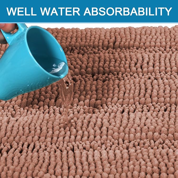 H.VERSAILTEX Bath Rugs for Bathroom Non Slip Bath Mats Extra Thick Chenille Striped Rug 20" x 32" Absorbent Non Skid Fluffy Soft Shaggy Washable Dry Fast Plush Mat for Indoor, Bath Room - Muted Clay