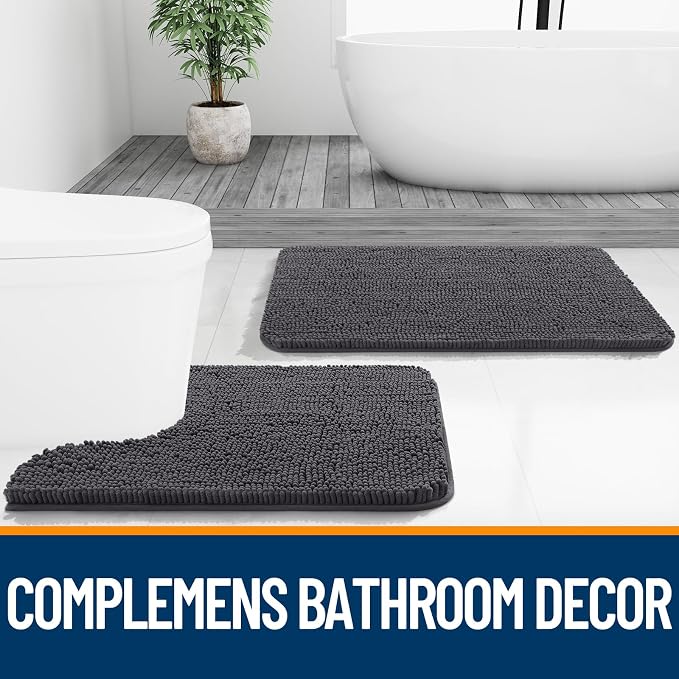 OLANLY Bathroom Runner Rugs 70x24, Extra Soft Absorbent Chenille Bath Rugs | Dark Grey, Quick-Drying Rubber Backing, Washable Long Bath Mat for Bathroom Floor, Tub and Shower, Home Decor Accessories