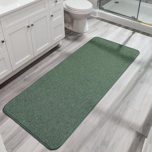 Bath Mat,Ultra Thin Bathroom Runner Rugs,Large Bath Mats for Bathroom,Quick Dry,Non-Slip,Machine Washable,Low Pile,Bath Rug,Shower Outside,Sink,Home Decor Accessories.Green,1'5"x4'11"（17x59inch）