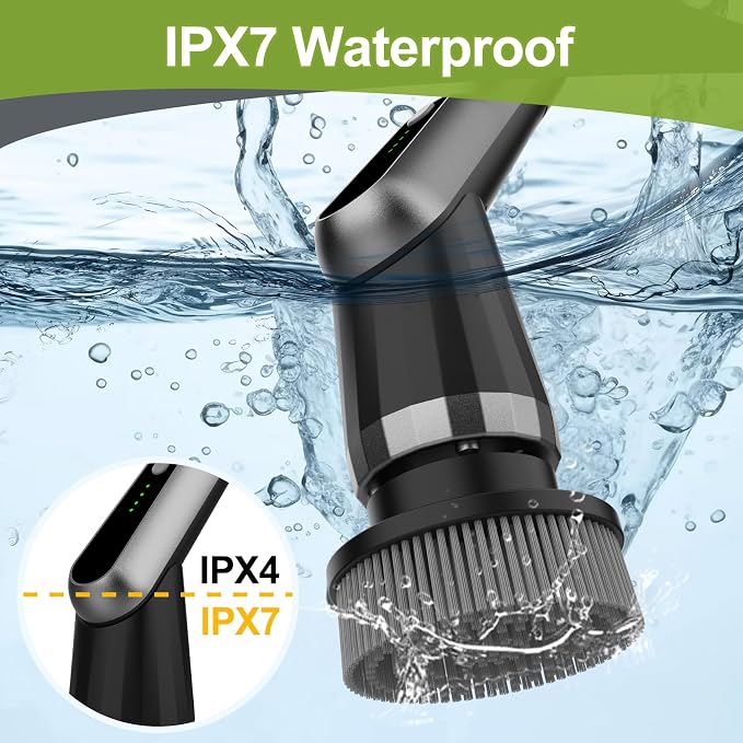 Electric Spin Scrubber, Cordless IPX7 Waterproof, Dual Speed Shower Scrubber with Adjustable Long Handle, 7 Replaceable Brush Heads for Bathroom, Bathtub, Tile Floor, Toilet, Kitchen & Car