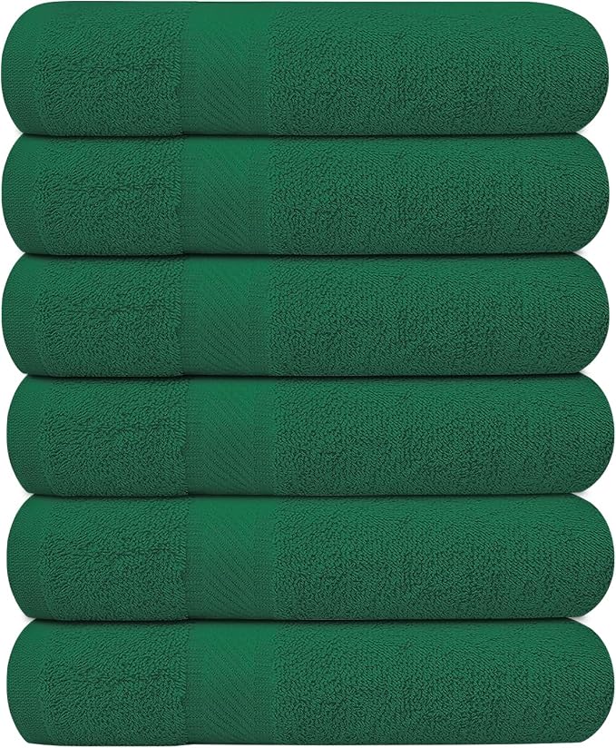 KAHAF COLLECTION 6 Pack Bath Towels Set (27 x 54 Inches) 100% Ring Spun Cotton, Lightweight, Quick Dry, Highly Absorbent Towels (Dark Green, (27x54) Inches)